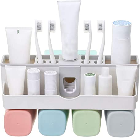 TYZAG Tooth Brush Holders for Bathroom, Toothbrush Holders, Toothbrush Holders for Bathroom Wall Mounted, Bathroom Racks and Shelves, Toothpaste Holder Wall Mounted (4 Cups)