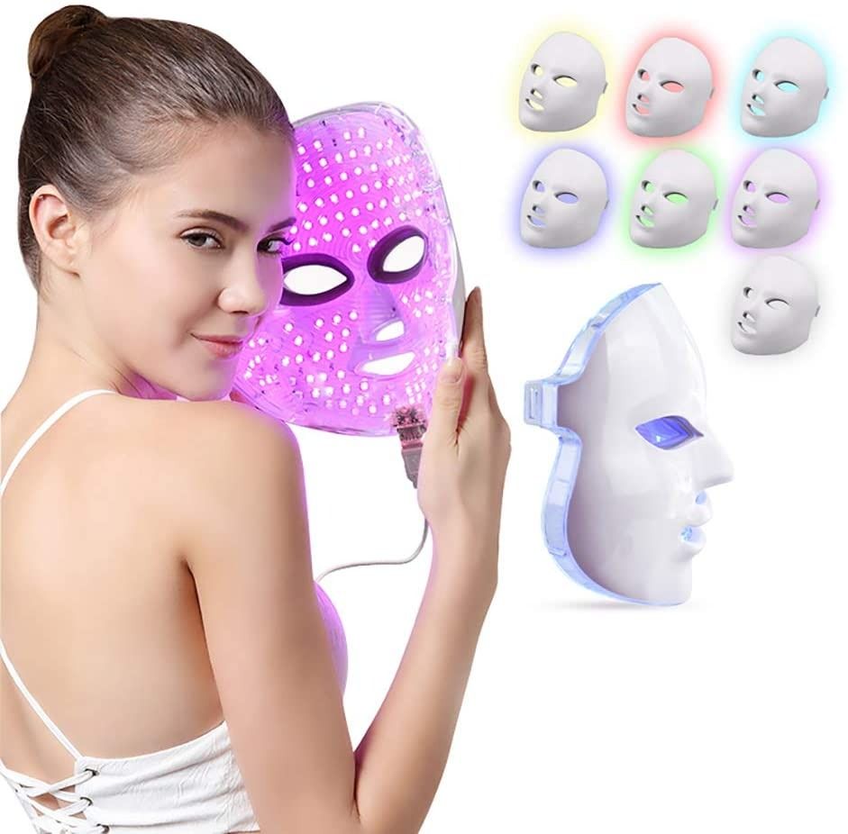 Project E Beauty Photon Skin Rejuvenation Face & Neck Mask | Wireless LED Photon Red Blue Green Therapy 7 Color Light Treatment Anti Aging Spot Removal Wrinkles Whitening Facial Skin Care Mask