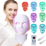 Project E Beauty Photon Skin Rejuvenation Face & Neck Mask | Wireless LED Photon Red Blue Green Therapy 7 Color Light Treatment Anti Aging Spot Removal Wrinkles Whitening Facial Skin Care Mask