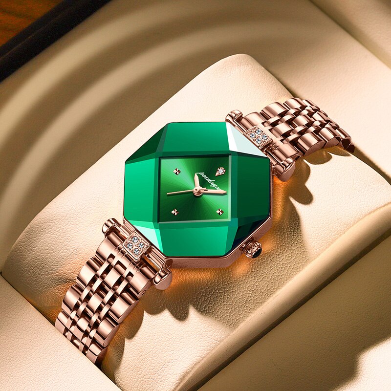 Diamond Cut Ladies Watch Rose Gold/Green